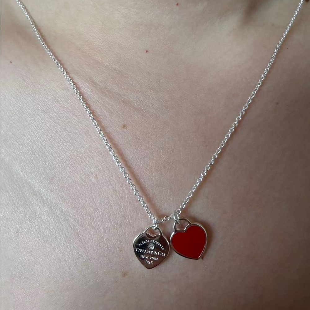 Tiffany & Co. Sterling Silver Necklace with Red Heart Charm